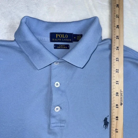 Polo Ralph Lauren Slim Fit Stretch Mesh Polo Shirt Light Blue Size M Preppy - Picture 7 of 8